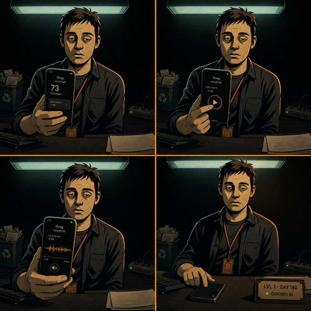 DAY 140. played a voicemail. 8 seconds. silent. set the phone down. almost smiled.